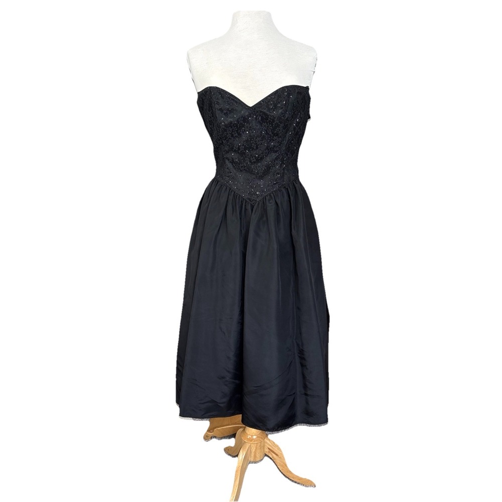 Vintage Jessica McClintock Gunne Sax strapless Dress midi gown lace Goth Sz 7 XS